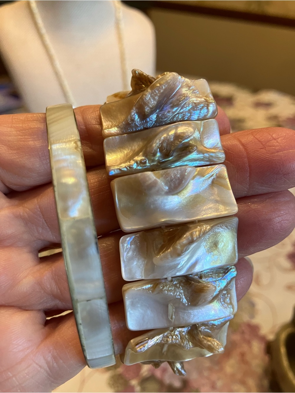 TWO BRACELETS MOTHER OF PEARL AND POLISHED SHELL